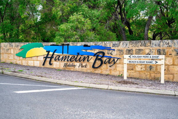 Hamelin Bay entrance sign in Western Australia.