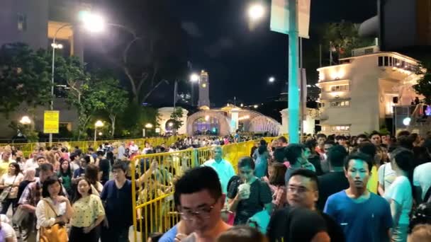 新加坡 2019年12月31日 马里纳湾地区街道拥挤 人们在等待烟火表演 — 图库视频影像