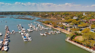 Charleston skyline from drone, South Carolina.