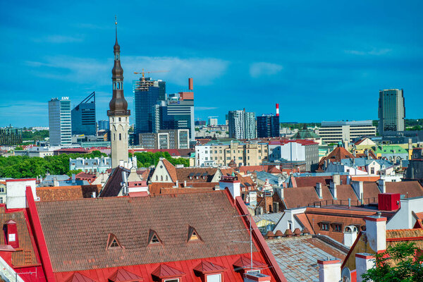 Tallinn, Estonia - July 15, 2017: Tallinn medieval streets and buildings on a sunny summer day.