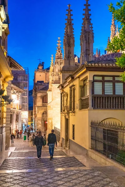 Granada Spanien April 2023 Touristen Spazieren Nachts Durch Die Innenstadt — Stockfoto