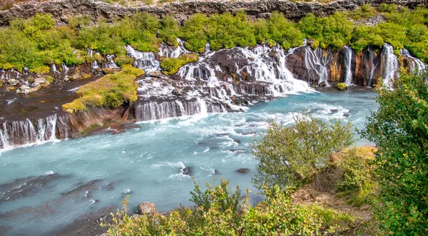 Hraunfoss Waterfalls Summer Season Iceland — Stock Photo, Image