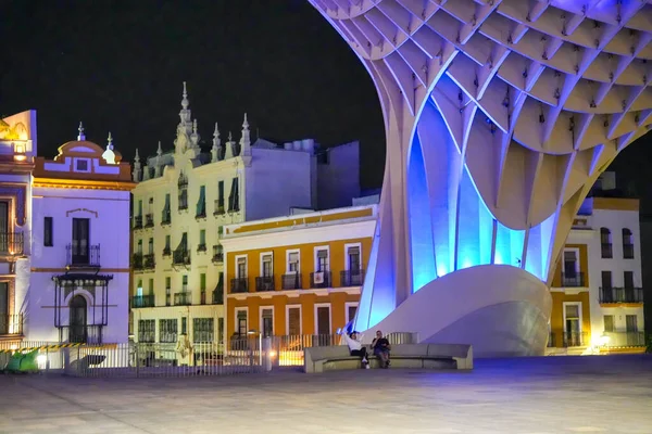 Sevilla Spanyol April 2023 Metropol Parasol Sevilla Pada Malam Hari — Stok Foto