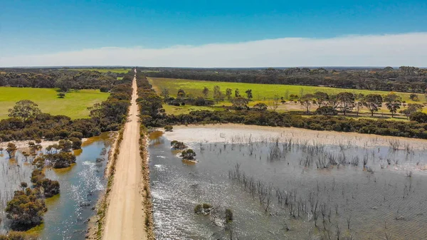 Kangaroo Island Unpaved Road Lake Trees Aerial View Drone Australia — Stock fotografie