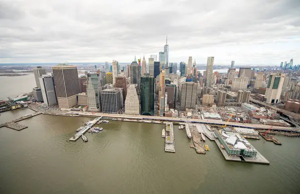 Downtown Manhattan Antenn Skyline Från Helikopter Vintersäsongen New York City — Stockfoto