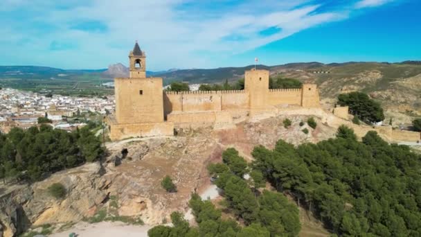 Vista Aérea Castelo Alcazaba Antequera Andaluzia Espanha — Vídeo de Stock