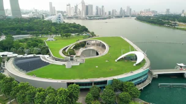 Marina Barrage Singapur Hava Manzarası Kıyı Şeridi Bulutlu Bir Öğleden — Stok video