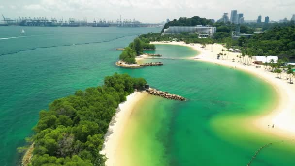 Pantai Sentosa Singapura Pemandangan Udara Pantai Dan Pantai Pada Hari — Stok Video