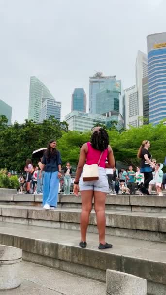 싱가포르 2023년 19일 오버캐스트 머라이언을 관광객 — 비디오