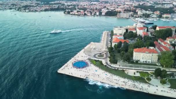 Zadar Chorwacja Widok Lotu Ptaka Centrum Miasta Główne Zabytki Zachodzie — Wideo stockowe