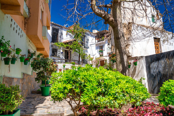 Estepona, Spain - April 7, 2023: The beautiful homes of Estepona on a clear sunny day, Andalusia.