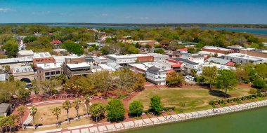 Charleston skyline from drone, South Carolina.