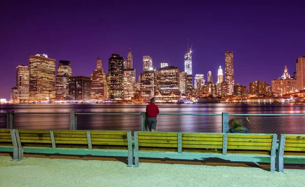 stock image New York City skyline at night.