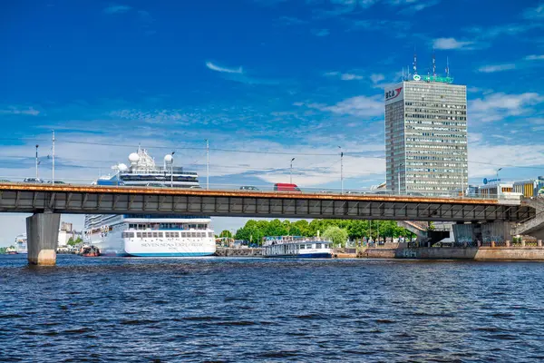 Riga Letonya Temmuz 2017 Riga Limanında Yolcu Gemisi — Stok fotoğraf