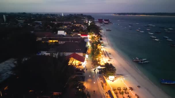 Night Aerial View Gili Trawangan Lombok — Stock Video