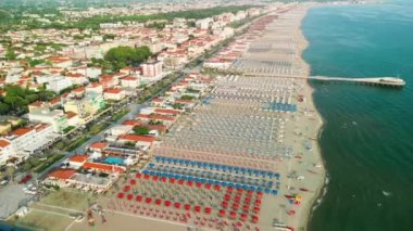 Aerial view of Lido di Camaiore and Viareggio Beach at summer sunset, Tuscany - Italy