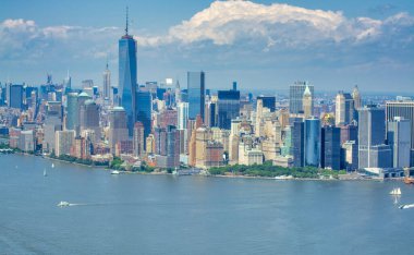 Helikopterden New York City silueti.