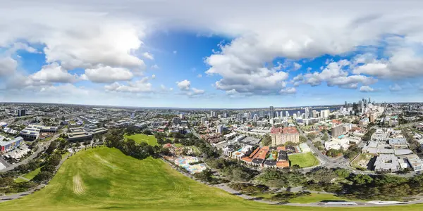 Perth Aerial Skyline Sunny Day Australia Full Spherical Seamless Panorama — Stock Photo, Image