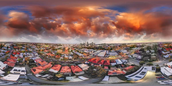Letecká Obloha Perth Při Západu Slunce Austrálii Plné Kulové Bezešvé — Stock fotografie