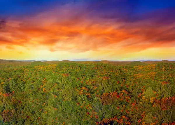 Aerial Panoramic View New England Foliage Forest Sunset Usa — Stock Photo, Image
