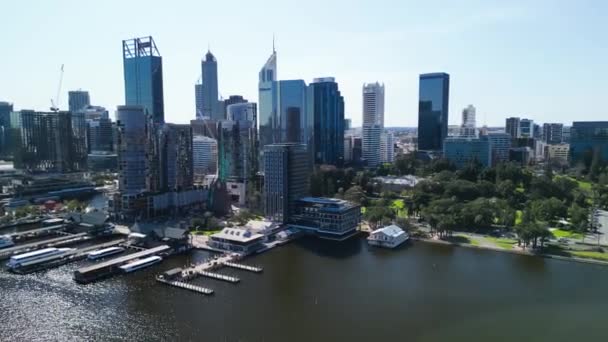 Luchtfoto Van Perth Cityscape Swan River Australië — Stockvideo