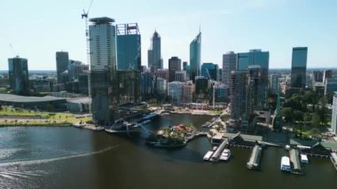 Perth Cityscape ve Swan River 'ın hava manzarası, Avustralya.