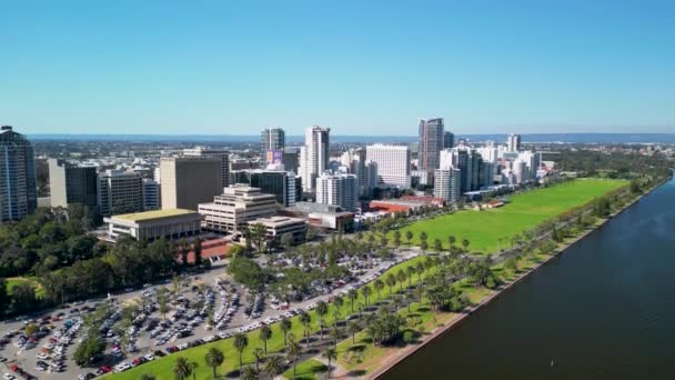 Luftaufnahme Der Stadtlandschaft Von Perth Und Des Swan River Australien — Stockvideo