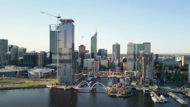 Letecký Pohled Panorama Perthu Při Západu Slunce Labutě Západní Austrálie — Stock video