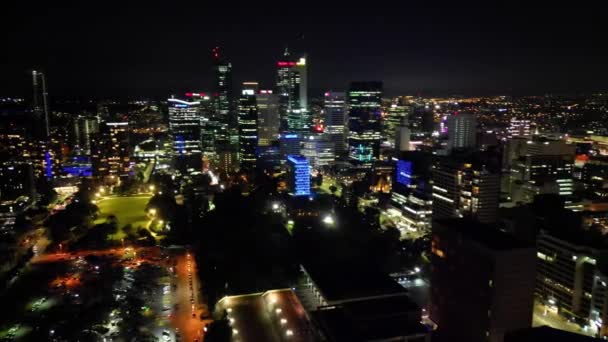 Luftaufnahme Der Skyline Von Perth Bei Nacht Westaustralien — Stockvideo