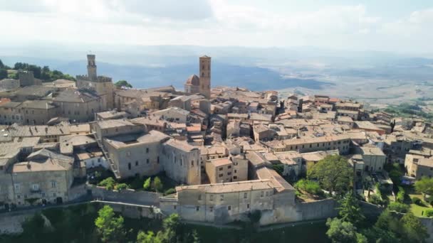 Aerial View Volterra Medieval City Tuscany Italy — Stock Video