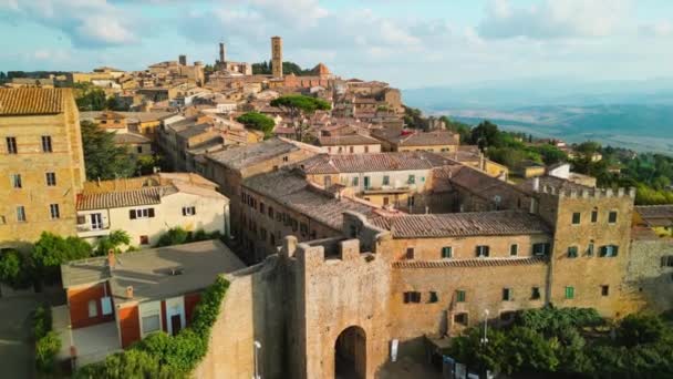 Widok Lotu Ptaka Volterra Średniowieczne Miasto Toskania Włochy — Wideo stockowe