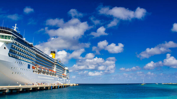 Cruise Ship anchored at the Caribbean Port.