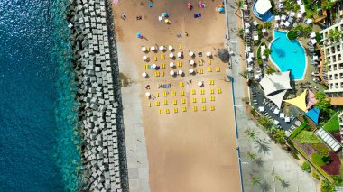 Aerial view of Calheta Beach in Madeira.