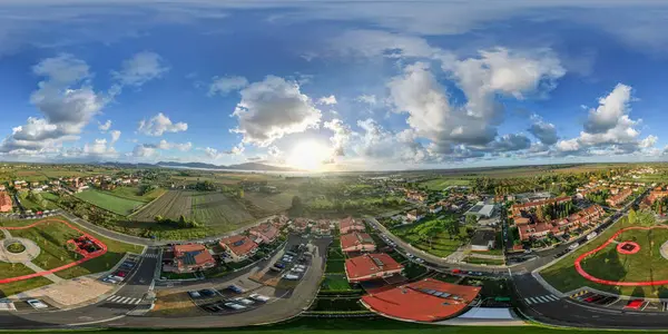 Aerial View Modern City Village Countryside Full Spherical Seamless Panorama — Stock Photo, Image