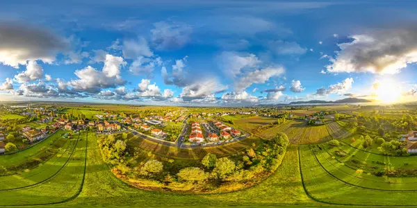 Aerial View Beautiful Village Countryside Full Spherical Seamless Panorama 360 — Stock Photo, Image