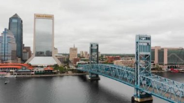 Jacksonville, Florida - April 2018: Aerial view of city skyline from drone viewpoint.