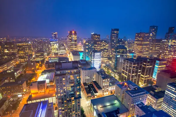 Vancouver Skyline Aéreo Noite British Columbia Canadá — Fotografia de Stock