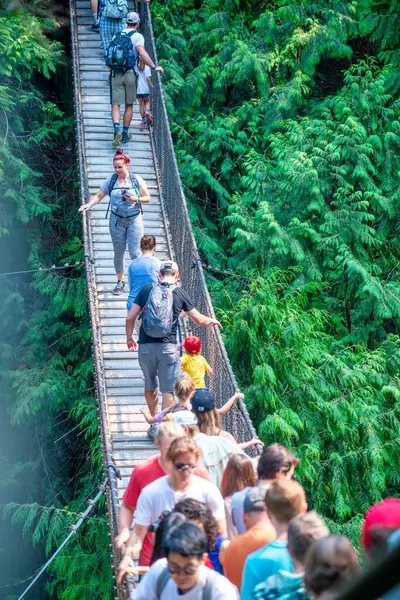 Vancouver Srpna 2017 Twin Falls Suspension Bridge Lynn Canyonu Turisty — Stock fotografie