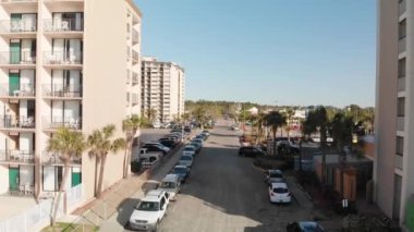 Myrtle Beach from drone, South Carolina. City and beach view at dusk.