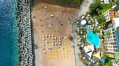 Aerial view of Calheta Beach in Madeira.