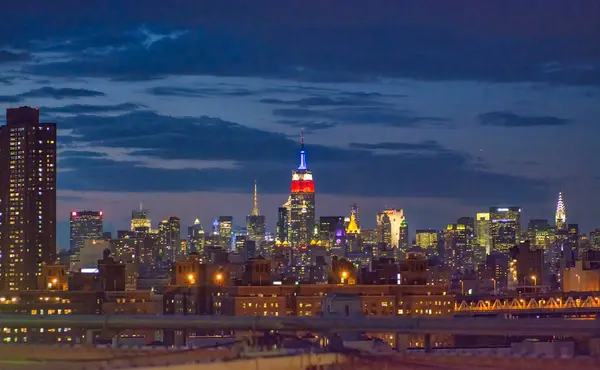 Lower Manhattan night skyline, NYC.