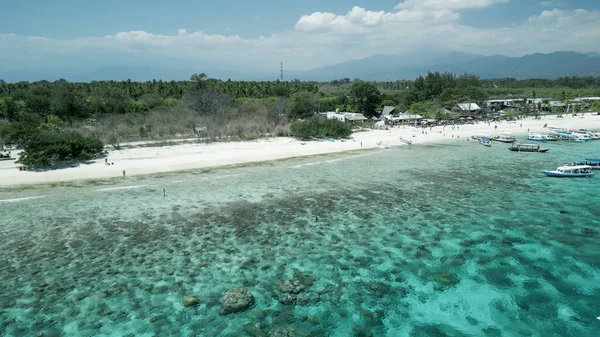 Fantastisk Antenn Utsikt Över Gili Meno Kusten Solig Dag Indonesien — Stockfoto