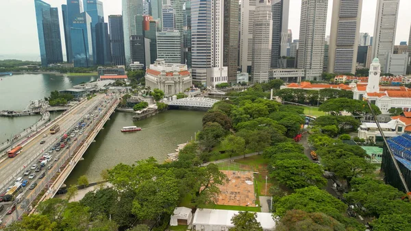 Singapur Widok Lotu Ptaka Marina Bay Area Pochmurny Dzień — Zdjęcie stockowe