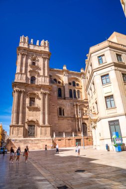 Malaga, İspanya - 14 Nisan 2023: Malaga Katedrali, Endülüs.