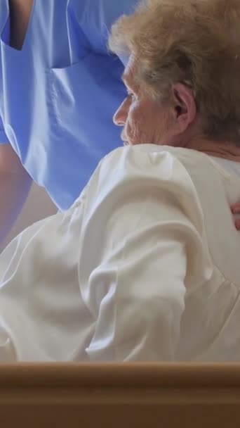 Asian Doctor Helps Elderly Female Patient Hospital Vertical Video — Stock Video