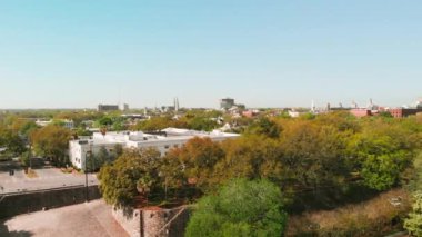 Aerial view of Savannah skyline from drone - Georgia - USA.