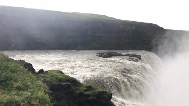 Gullfoss Watervallen Zomer Ijsland Langzame Beweging — Stockvideo