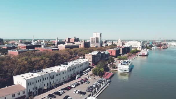 Σαβάνα Τζόρτζια Ούσα Αεροφωτογραφία Της Πόλης Ποταμού Μια Ηλιόλουστη Μέρα — Αρχείο Βίντεο