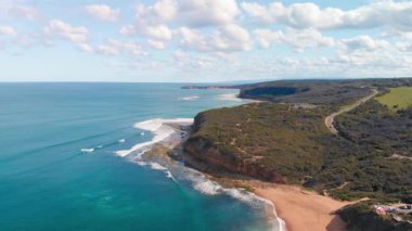 Aerial view of Torquay Beach along the Great Ocean Road, Australia.
