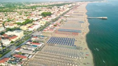 Aerial view of Lido di Camaiore and Viareggio Beach at summer sunset, Tuscany - Italy